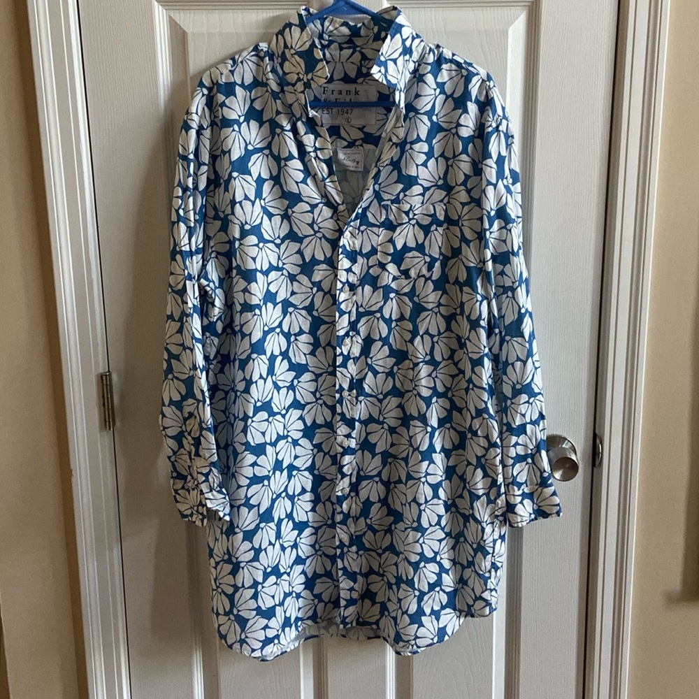 Frank & Eileen Mary linen dress-blue and white, size Large